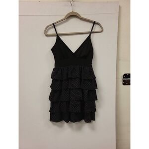 Shasa Dress Black Polka Dot Ruffle Spaghetti Strap Mini Dress Size Medium M USA